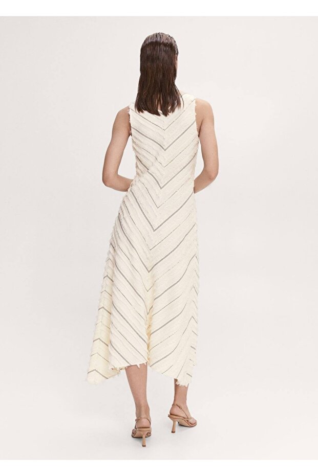 Çizgili Kloş Elbise - 4