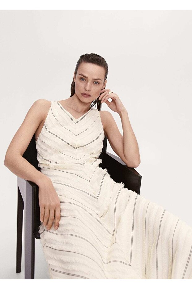 Çizgili Kloş Elbise - 8