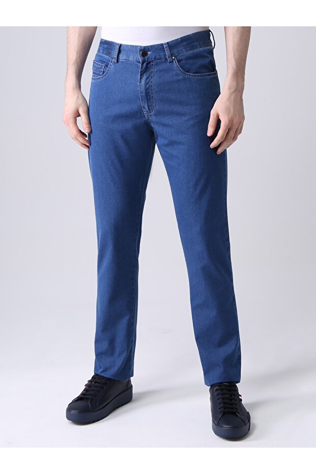 Men's High Waist Slim Casual Blue Pants 21414204-014