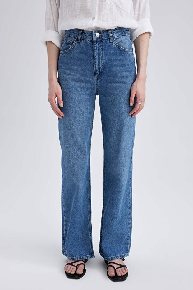 90's Wide Leg Slit Jean Long 100% Cotton Trousers