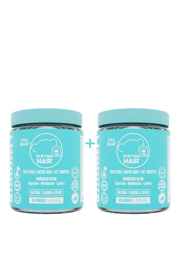 Strong Hair Gummy Vitamin - Chewable Hair Vitamin Containing Biotin 60 Pieces Pack of 2