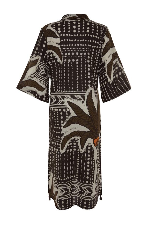 Tropikal Desenli Maxi Dokuma %100 Pamuk Püsküllü Plaj Kimono&Kaftan TBESS20KM0024 - 8