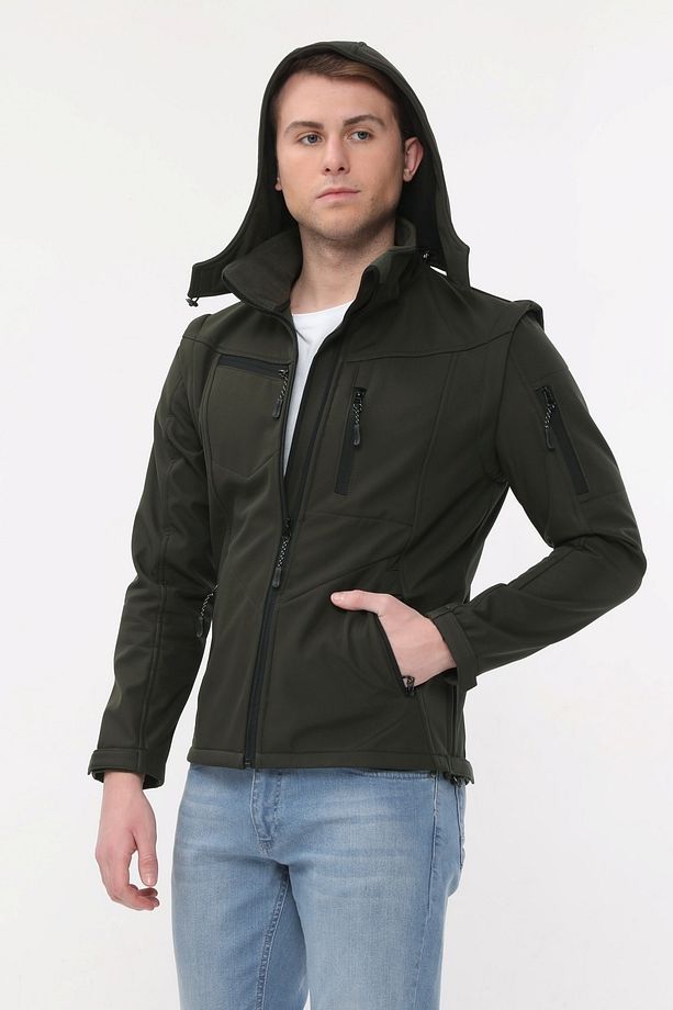 Taktikal Softshell Mont Kollar Ve Kapşon Çıkabilir Erkek Haki - 1