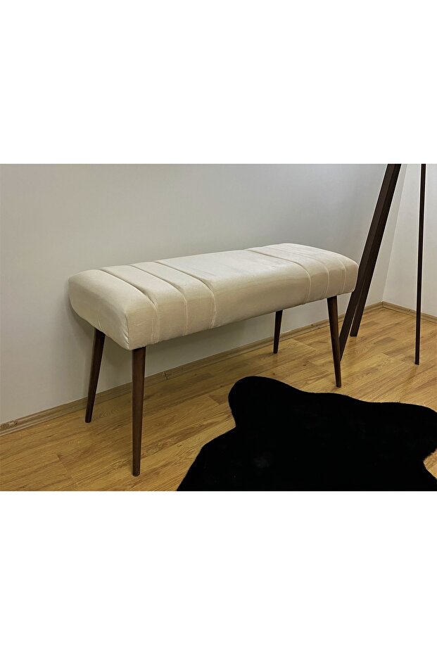 Soft Krem Puf Bench Ceviz Ayak - 1