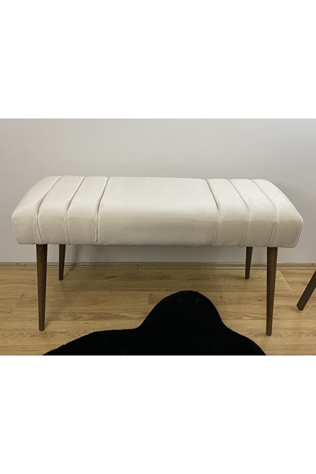 Soft Krem Puf Bench Ceviz Ayak - 2