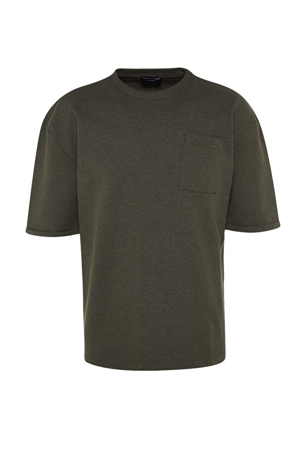 Haki Oversize/Geniş Kesim Bisiklet Yaka Kısa Kol Cepli Etiket Detaylı T-Shirt TMNSS23TS00077 - 8