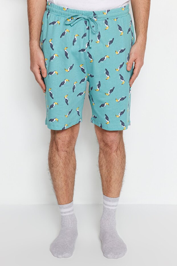 Yeşil Regular Fit Örme Şortlu Pijama Takımı TMNSS23PT00033 - 8