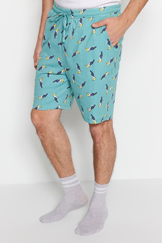Yeşil Regular Fit Örme Şortlu Pijama Takımı TMNSS23PT00033 - 4