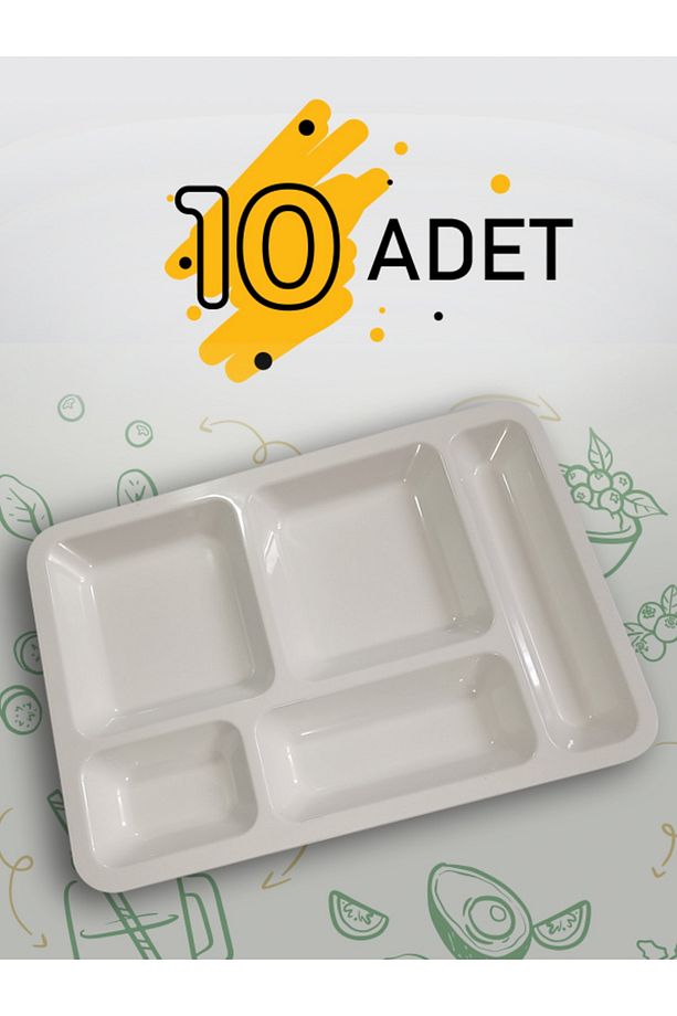 10 Adet Self Servis Tabldot Tabağı Polikarbon Yemekhane Tepsisi - 1