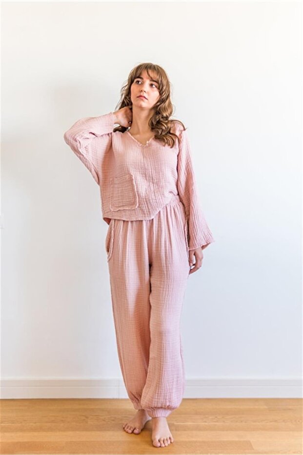 Pink Muslin Unisex Jogger Trousers - Elastic