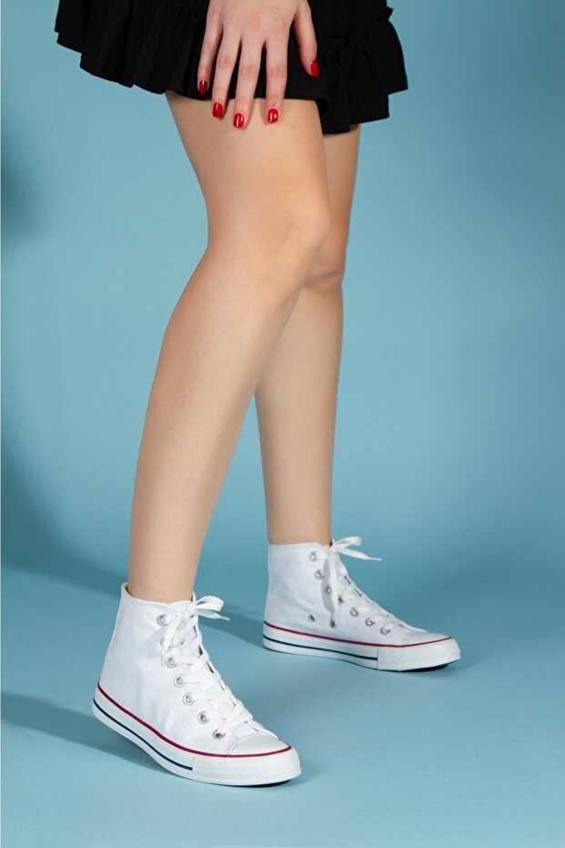 Unisex White Linen High Top Sneakers