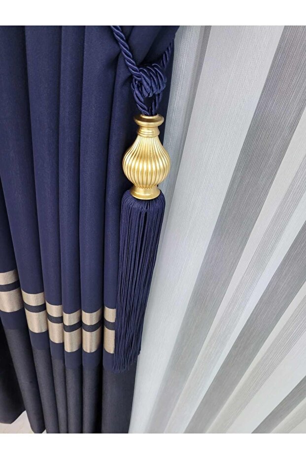 Panel Background Curtain Parliament Navy Blue Gold Striped Single Sash Closely Pleated Jacquard Modern80 X 260