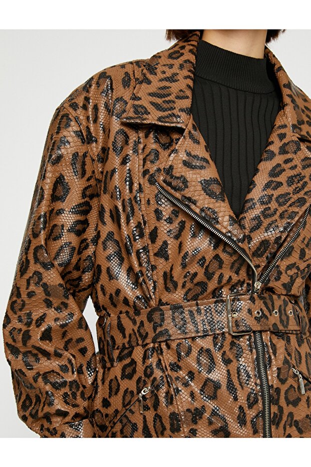 Leopard Leather Look Oversize Biker Jacket - 5