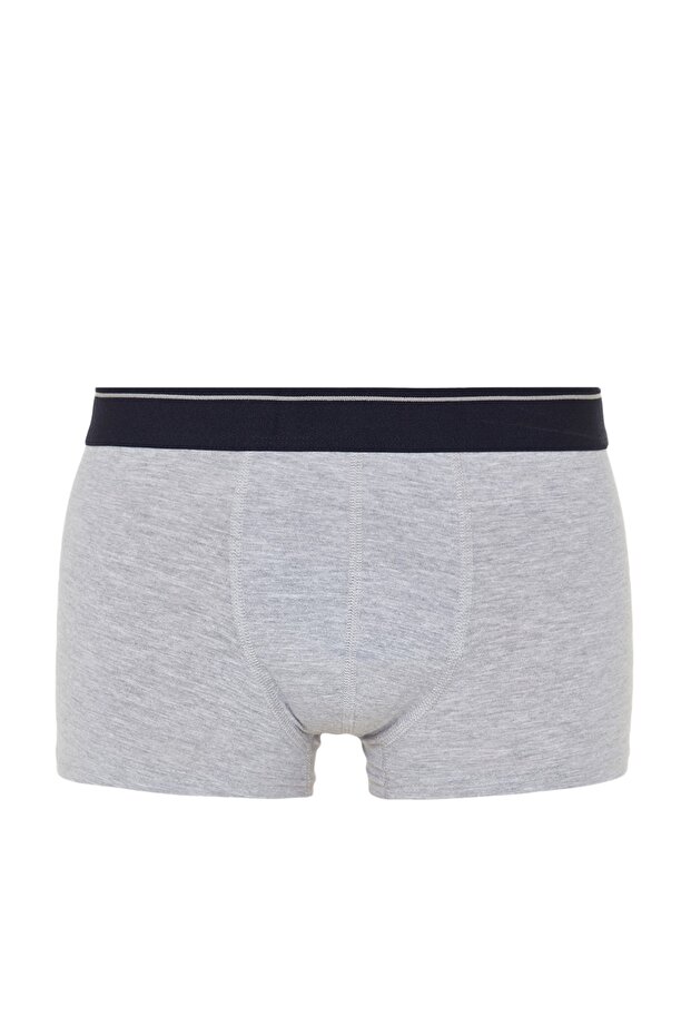 Bordo-Gri-Lacivert Düz Çizgili Lastikli 3'lü Paket Boxer TMNSS23BX00016 - 5