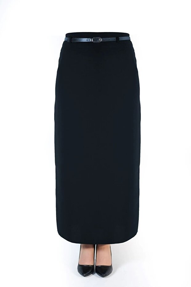 Hijab Closed Slit Long Straight Navy Blue Pencil Skirt Without Belt