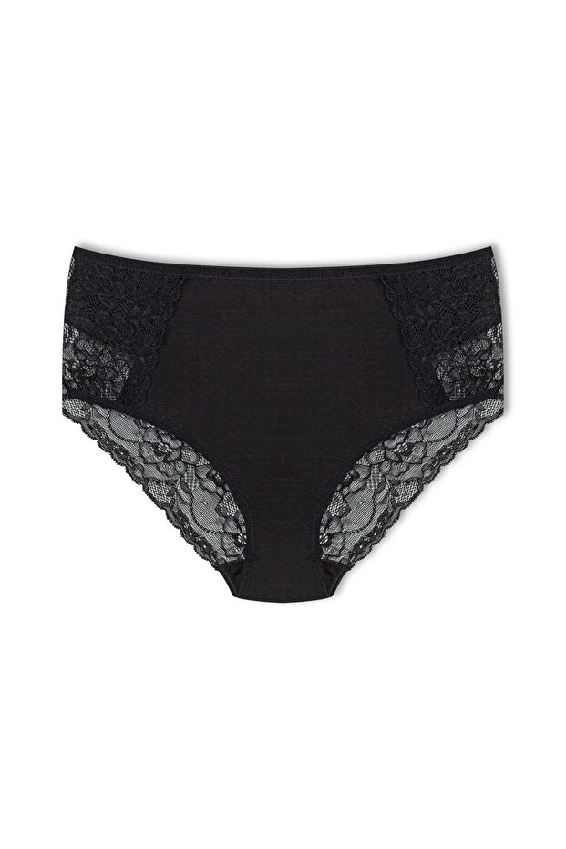 Black Cotton Lace Front and Back High Waist Large Size Women's Panties