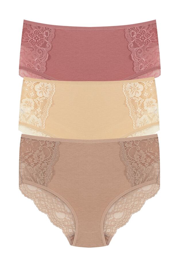 3-Piece Cotton Front and Back Lace High Waist Large Size Women's Panties