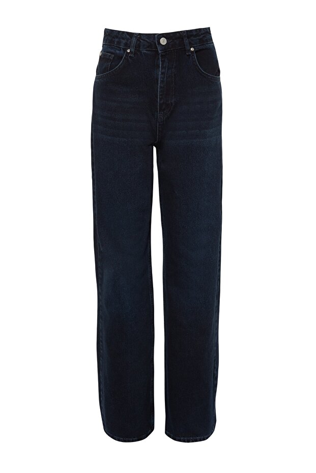 Gece Mavisi Yüksek Bel Wide Leg Geniş Paça %100 Pamuk Non-Stretch Jeans TWOSS23JE00083 - 7