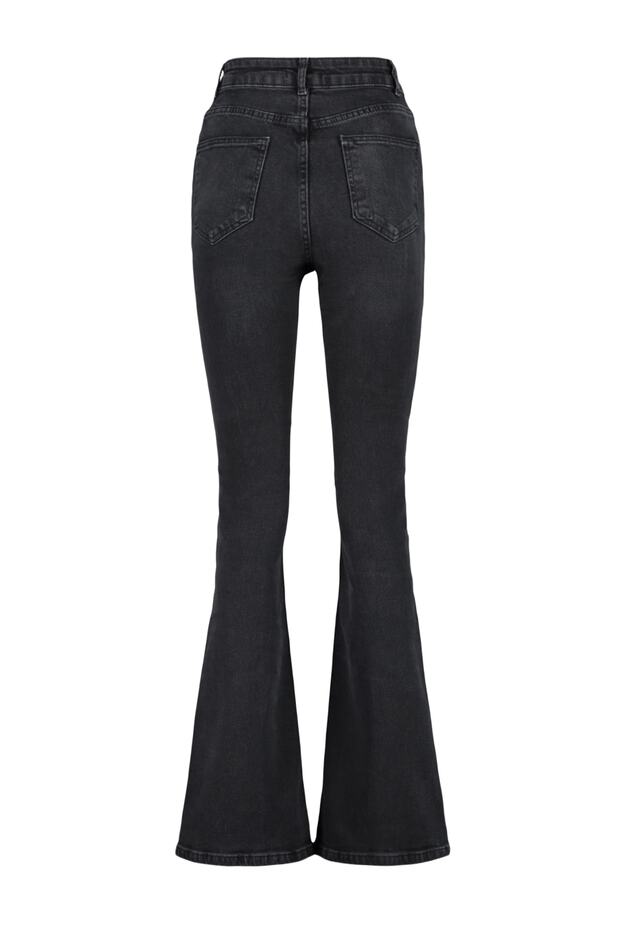 More Sustainable Siyah Yüksek Bel Orta Esnek Flare İspanyol Paça Jeans TWOSS23JE00063 - 12