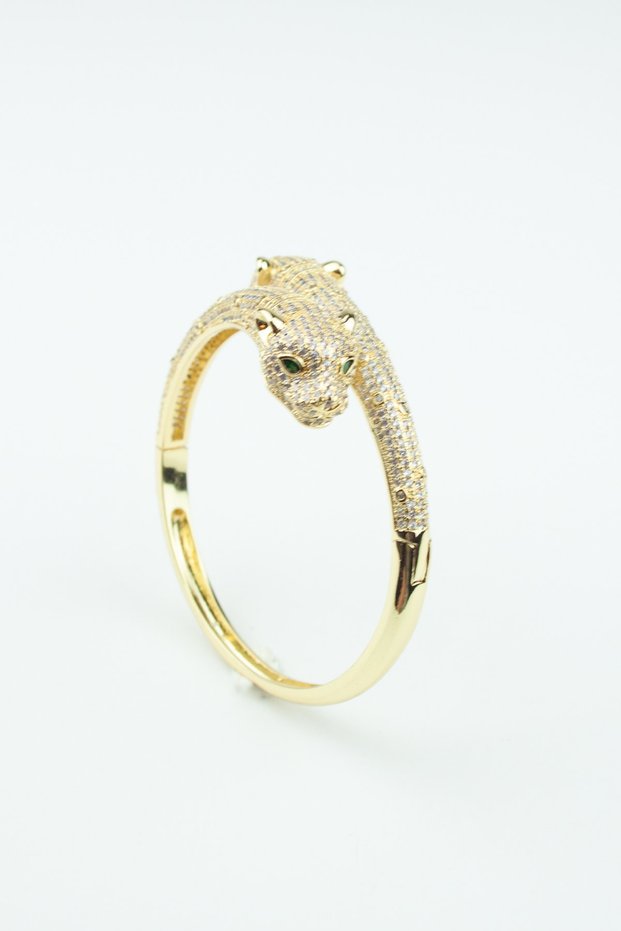 Zircon Stone Leopard Handcuff Bracelet