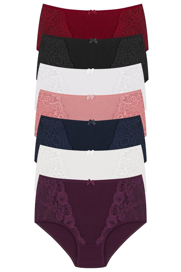 7-Piece High Waist Large Size Lace Detailed Cotton Bato Women's Panties