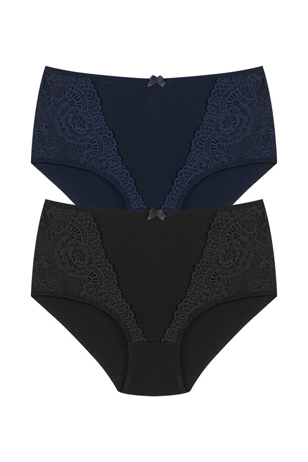 2-Piece High Waist Large Size Lace Detailed Cotton Bato Women's Panties