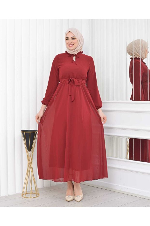 Neck Lined 0 Collar Plain Chiffon