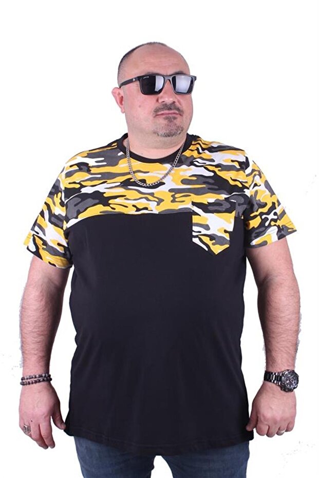 Plus Size Men's Camouflage T-Shirt with Pockets 23145 Mustard