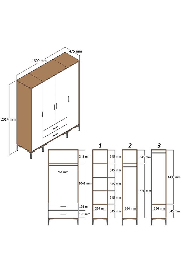 Kumsal 4 Kapılı Gardrop Ptr - Antrasit - 6