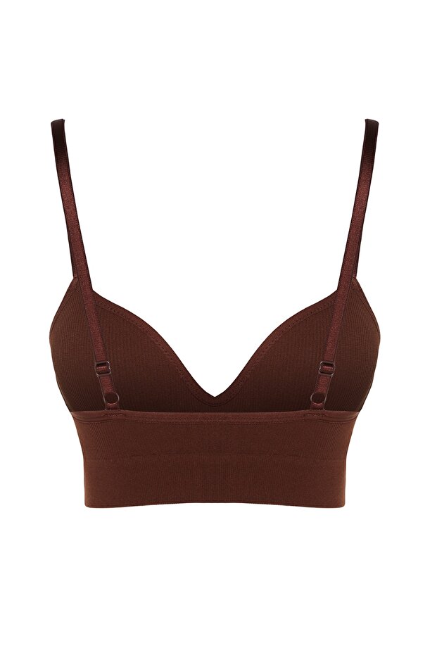 Kahverengi Seamless/Dikişsiz İp Askılı Dolgusuz Balensiz Kaplı Bralette Örme Sütyen THMAW22SU0043 - 10