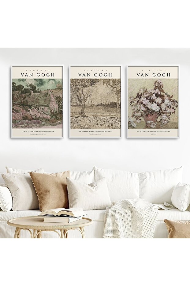Set of 3 Natural Wood Laminated Frame Wall Art Abstract Vincent Van Gogh 30X40Cm 40X60Cm Hpn132