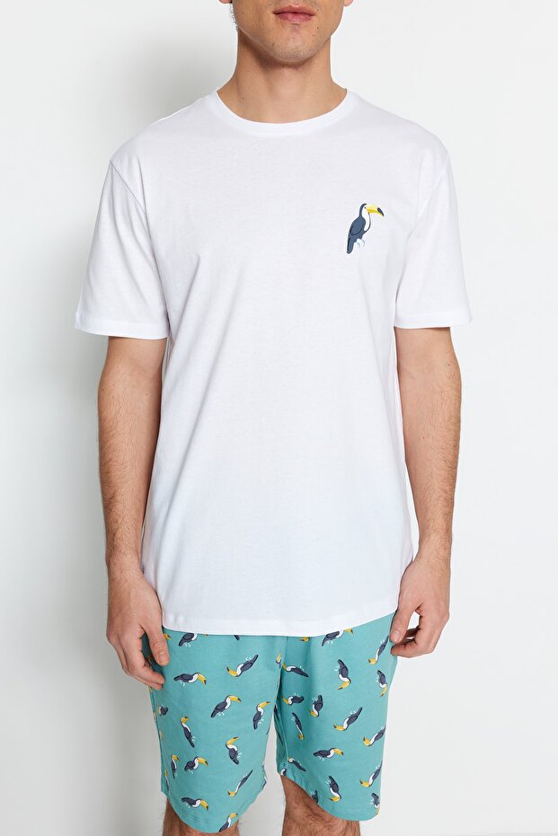 Yeşil Regular Fit Örme Şortlu Pijama Takımı TMNSS23PT00033 - 5