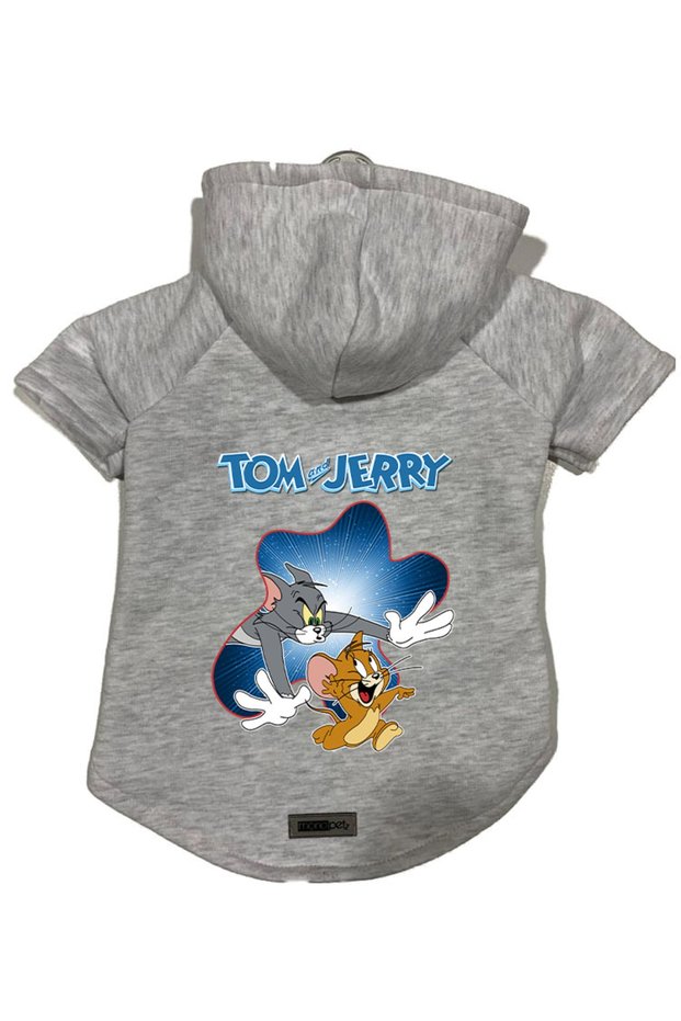 Hooded Fleece Sweatshirt Dog And Cat Outfit & Dress - Gray New Tom And Jerry