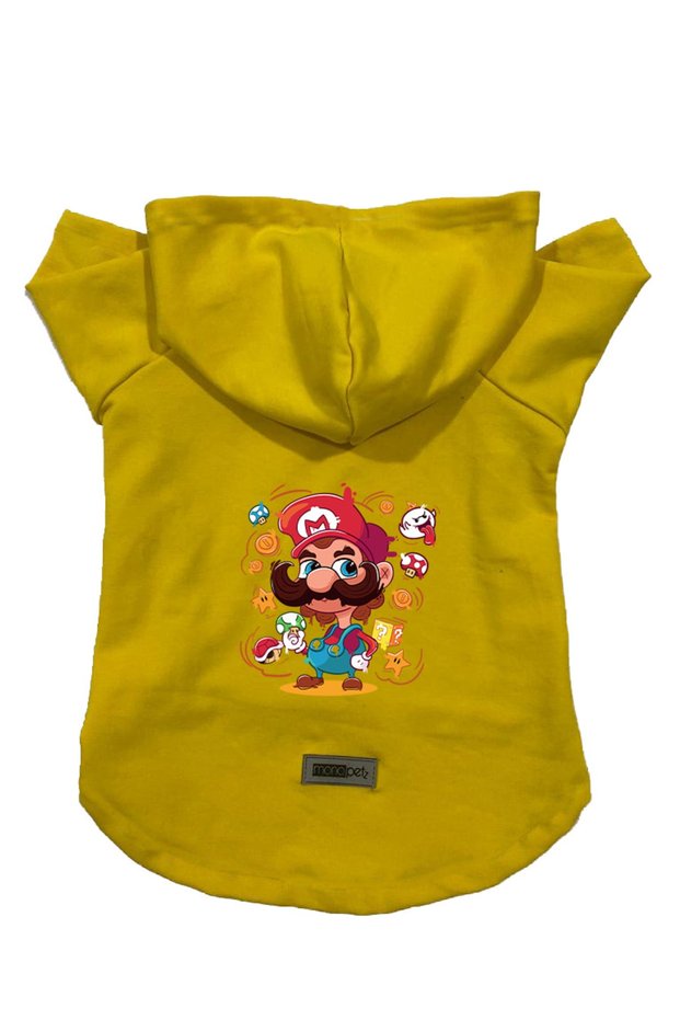 Hooded Fleece Sweatshirt Dog And Cat Outfit & Dress - Yellow Mario