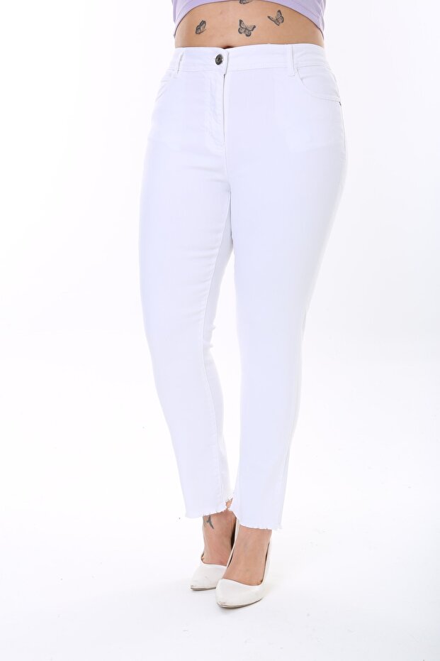 Full Lycra High Waist Plus Size White Linen Trousers