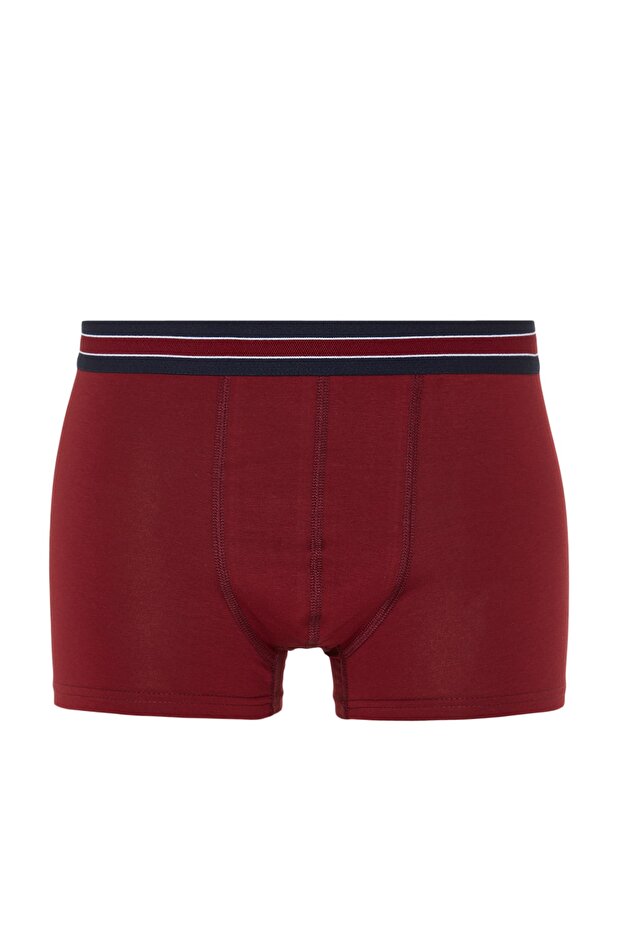 Bordo-Gri-Lacivert Düz Çizgili Lastikli 3'lü Paket Boxer TMNSS23BX00016 - 6
