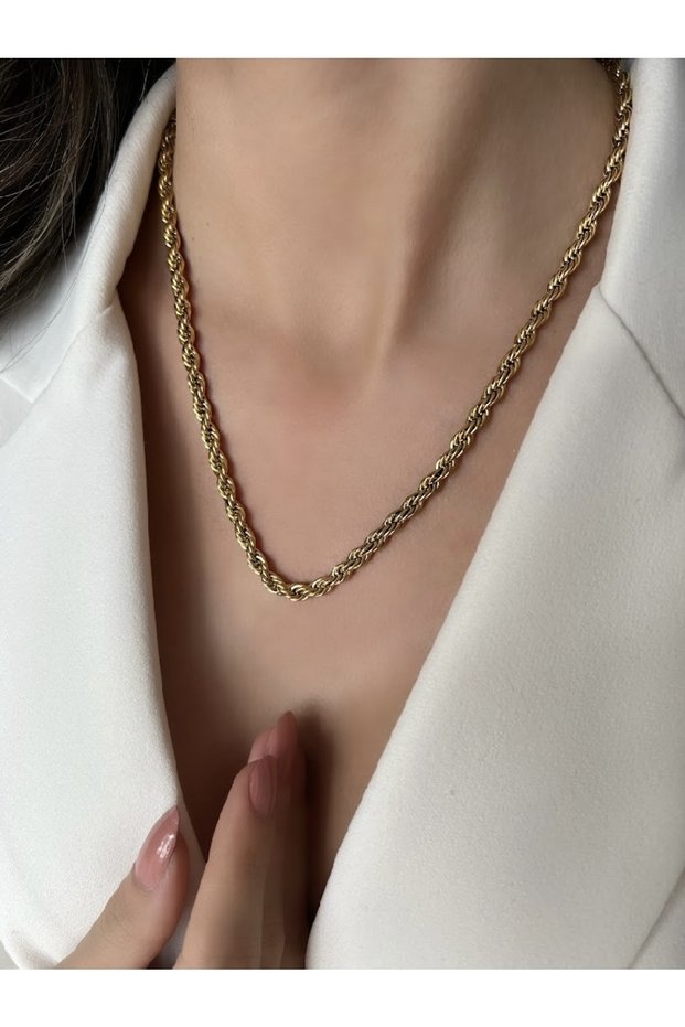 Steel Twist Model Gold Necklace 45 cm