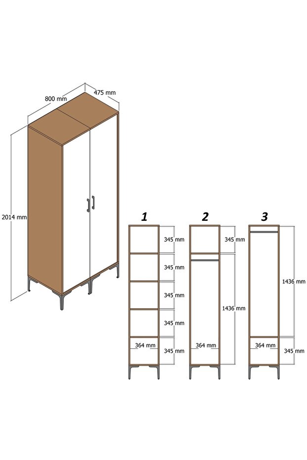 Kumsal 2 Kapılı Gardrop Ss - Krem - 6