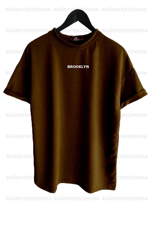 Brooklyn Printed Loose Fit Unisex Brown Oversize T-shirt