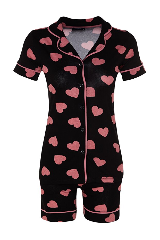 Heart Patterned 100% Cotton Shirt and Shorts Sleepwear Set - THMSS21PT1200 - 17
