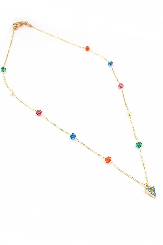 Blue Jewelled Triangle Design Colorful Beads Women's Necklace Q0329