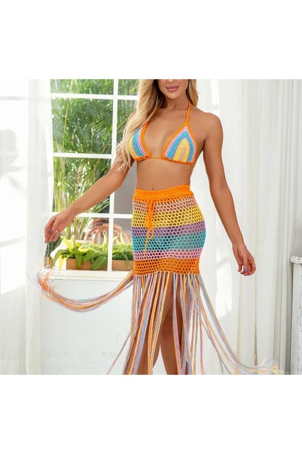 Gökkuşağı Tığ Örgü Bikini Üstü - 5
