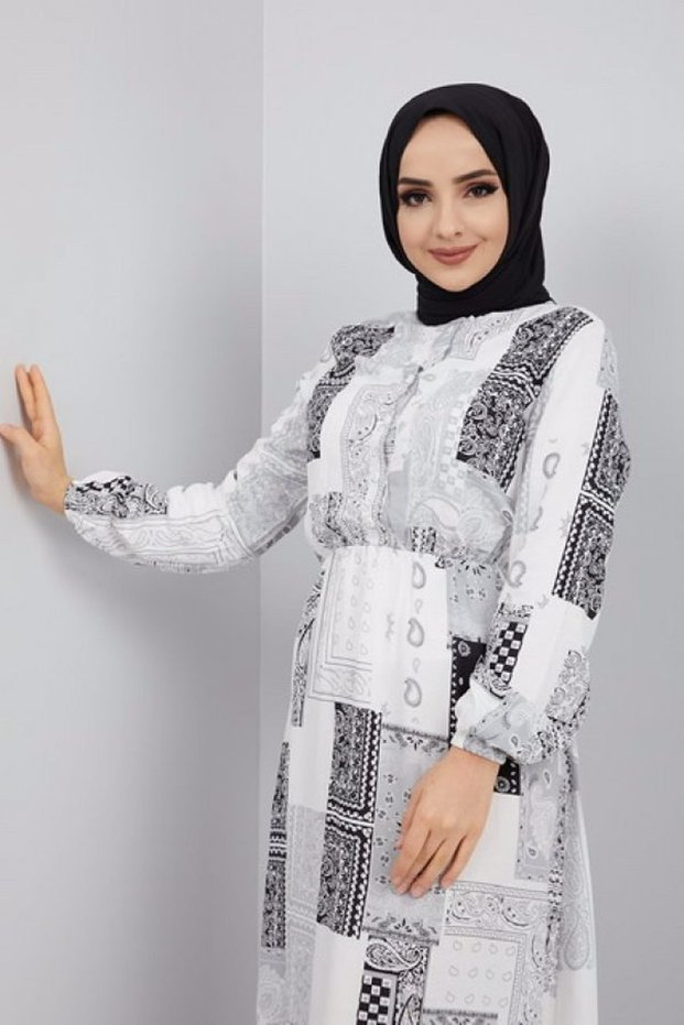 فستان رخامي من نسيج القطن الفسكوزي