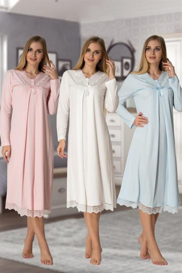 Effort Pink Lace Skirt Long Sleeve Maternity Nightie