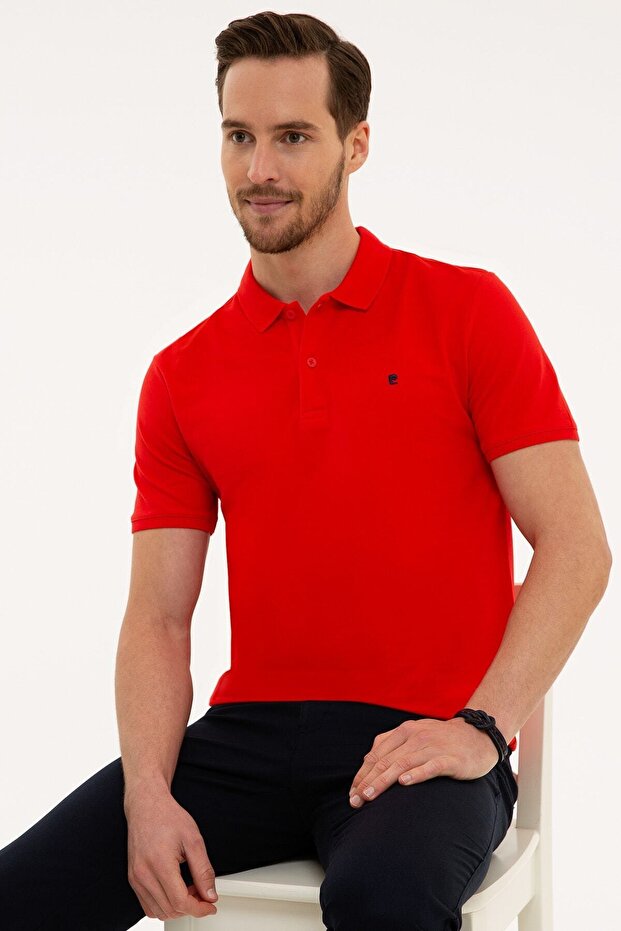 Men's Pomegranate Flower Slim Fit Polo Collar T-Shirt