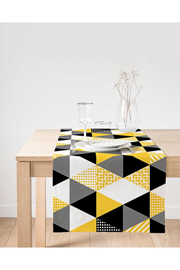 Triangle Mosaic Patterned Digital Printed Special Design Suede Runner - 1