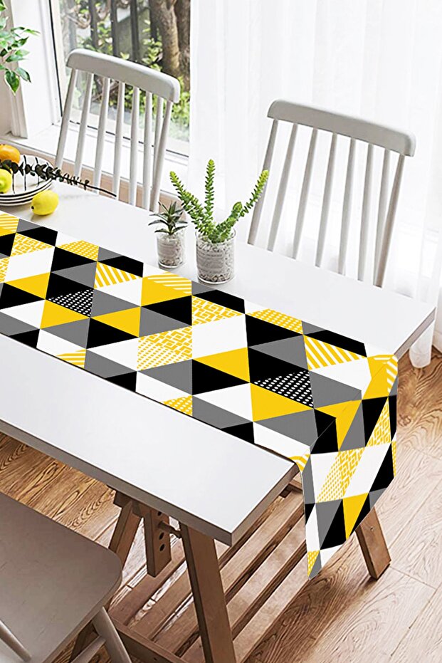 Triangle Mosaic Patterned Digital Printed Special Design Suede Runner - 2