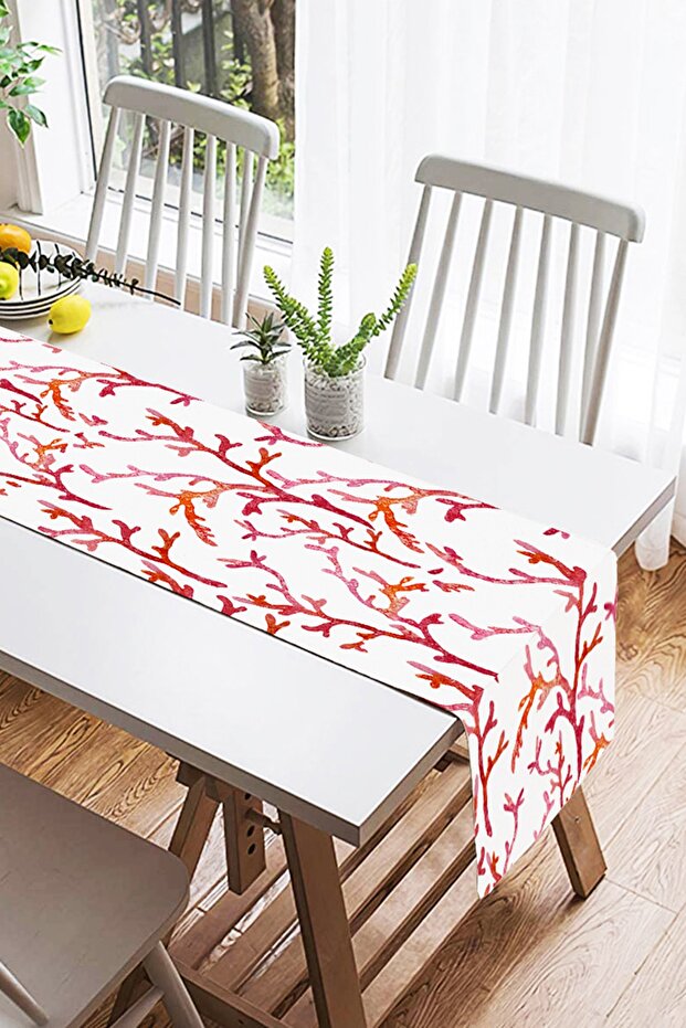 White Moss Patterned Digital Printed Decorative Suede Runner - 2