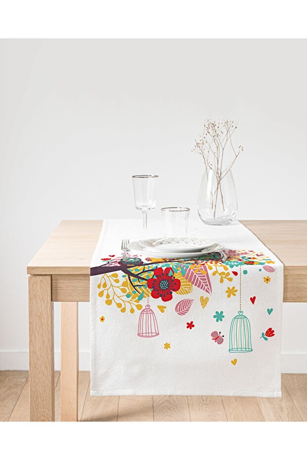 Owl Patterned Digital Printed Decorative Suede Runner - 1