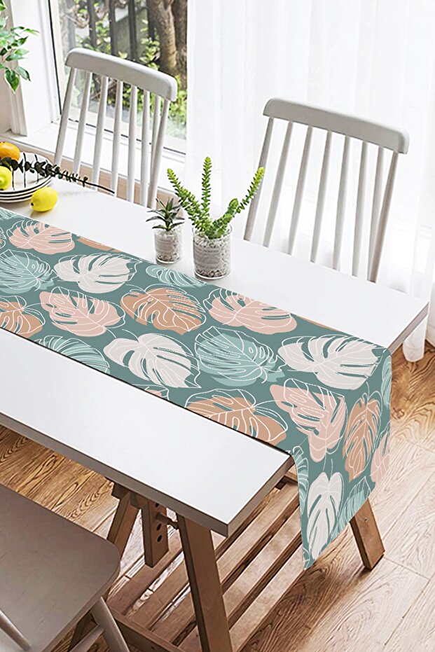 Colorful Background Leaf Patterned Digital Printed Special Design Suede Runner - 2